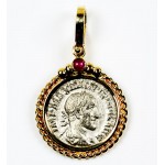 Ancient Roman Silver Denarius of Maximinus 235-238 A.D. in 14kt Gold Pendant